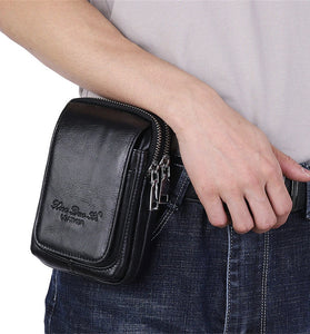 Men's Genuine Leather Zipper Waist Pack Phone Storage Waist Bag Belt Hanging Key & Card Storage Bag