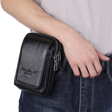 Men's Genuine Leather Zipper Waist Pack Phone Storage Waist Bag Belt Hanging Key & Card Storage Bag