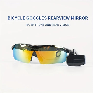 Cycling Bicycle Glasses with Mini Rearview Mirror Multi-Angle Adjustable HD Anti-fog Lightweight Portable Safety Bike Riding Goggles