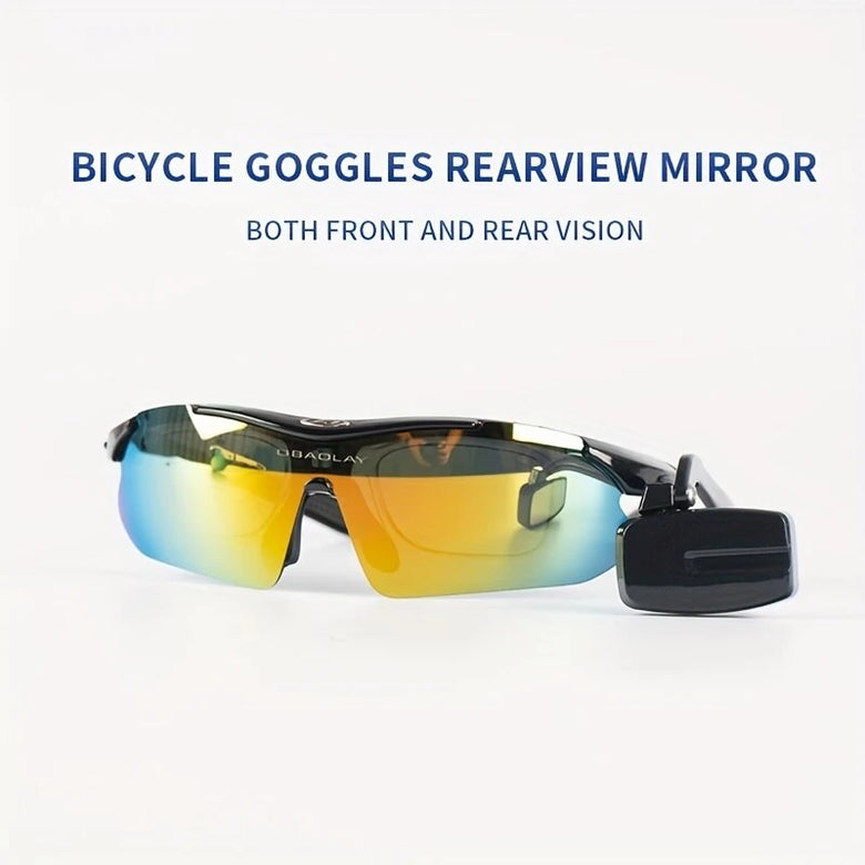 Cycling Bicycle Glasses with Mini Rearview Mirror Multi-Angle Adjustable HD Anti-fog Lightweight Portable Safety Bike Riding Goggles