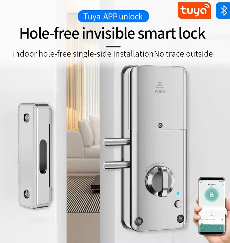 Tuya APP Remotely Control IC Card Lock Invisible Automatic Motor Bolt Lock For Home Wooden Door No Drilling Hole Installation