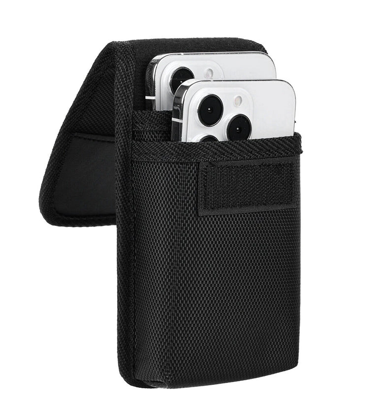 7.5'' Universal Phone Waist Bag Portable Nylon Dual Pocket Wear Belt Waist Packs Protective Case with Buckle