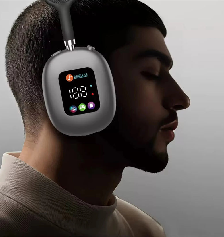 AKZ MAX600 Wireless Headset Bluetooth Headphones HiFi Bass Driver 3D Stereo Low Latancy Digital Display Screen Headset