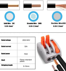PCT-212/213/215 Conductor Compact Wire Connectors Kit 100PCS Lever Nut Connector Assortment 2 Port 40pcs 3 Port 50pcs 5 Port 10pcs