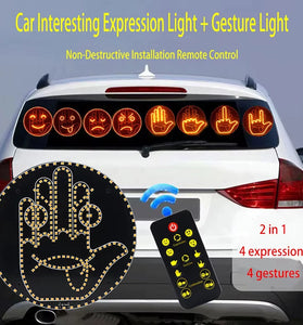 Car LED Fun Expression Gesture Palm Light Smile Face Light Rear Window Multi-Function Warning Car Interesting Expression Remote Control LED Lighting