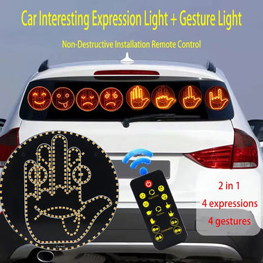 Car LED Fun Expression Gesture Palm Light Smile Face Light Rear Window Multi-Function Warning Car Interesting Expression Remote Control LED Lighting