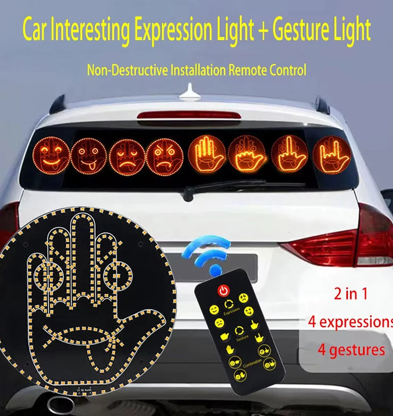 Car LED Fun Expression Gesture Palm Light Smile Face Light Rear Window Multi-Function Warning Car Interesting Expression Remote Control LED Lighting