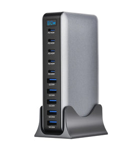 [GaN Tech] YMX-810W 810W 10-Port USB PD Charger with Digital Display 5USB-A+5USB-C PD QC Fast Charging Desktop Charging Station EU Plug for iPhone 17 17Pro 16 Pro Max 15 14 for Samsung Galaxy W26 for Xiaomi 17pro for OPPO