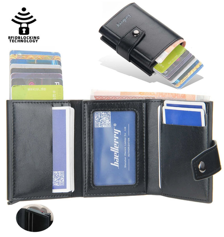 Men's RFID Blocking Trifold Auto Pp-up Cards Holder Aluminum Box Men Buckle Coin Purse Money Clip