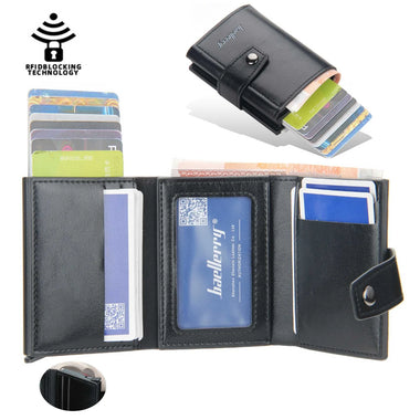 Men's RFID Blocking Trifold Auto Pp-up Cards Holder Aluminum Box Men Buckle Coin Purse Money Clip