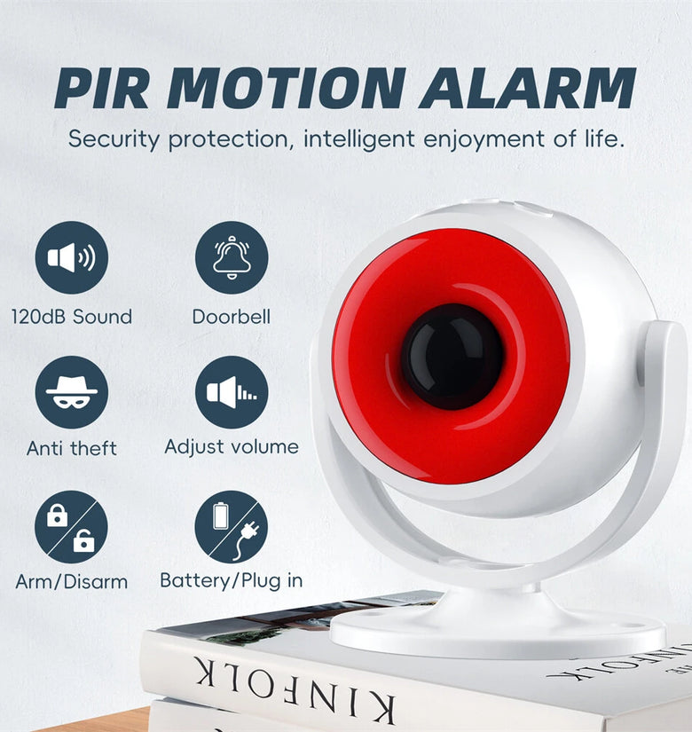 PIR Motion Sensor Alarm with Remote Control Indoor Wireless Infrared Security Motion Detector with 120dB Loud Volume Siren for Home Garage Shops