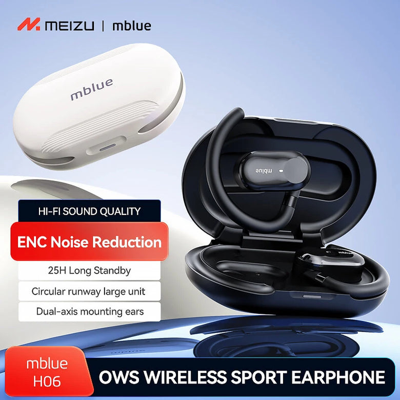 MEIZU Mblue H06 OWS Headset Wireless bluetooth Earphone HiFi Sound ENC Call Noise Reduction DNS Sound Transmission 25H Standby Time Earhooks Sports Headphones