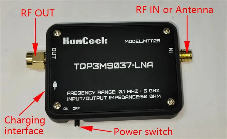 MT1129 Low Noise Amplifier 100KHz to 6GHz Ultra Low Noise Figure High Gain SMA Type C Rechargeable SDR Spectrum Analyzer Radio Receiver Amplifier