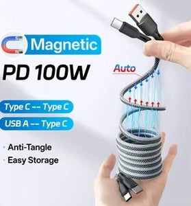 6A PD100W Type-C to Type-C Magnetic Adsorption Cable PD QC3.0 Fast Charging Data Transmission Copper Core Line 1M/1.5M/2M Long for iPhone 17 17Pro 16 Pro Max 15 for Huawei Mate XTs for Xiaomi 17pro for Oppo Find X9 for VIVO