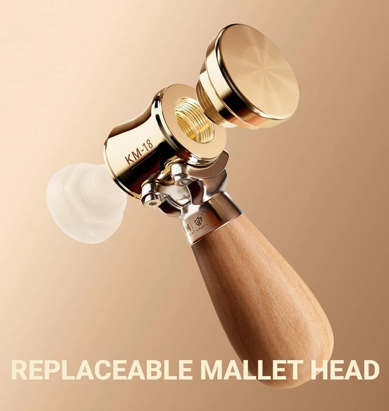 HONGDUI KM-18 Mallet Hammer 22-Ounce Brass Head Mallet Replaceable Plastic Hammer Heads Nylon Inserts Comfortable Handle Reduces Hand Fatigue