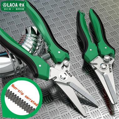 Multifunctional Serrated Stainless Steel Electrician's Scissors 200mm ABS Handles Labor-Saving Spring Versatile Cutting for Fabric and Cables