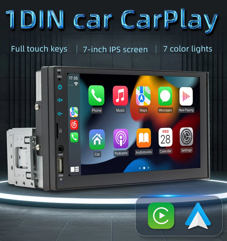 FX2 1Din Car MP5 Player 7 Inch IPS Screen Carplay Android Auto Bluetooth FM Radio Steering Wheel Control USB Support