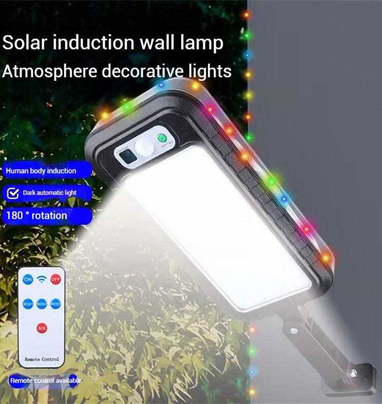 LED Motion Sensor Solar Wall Light with 15M LED String Lights Remote Control Outdoor LED Security Lamp Waterproof Garden Decor