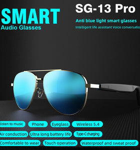 SG-13 Pro Smart Audio Glasses Air Conduction Technology Glasses with Voice Assistant Touch Control UV Protection 360 Surround Sound Hands Free Call Smart Sunglasses