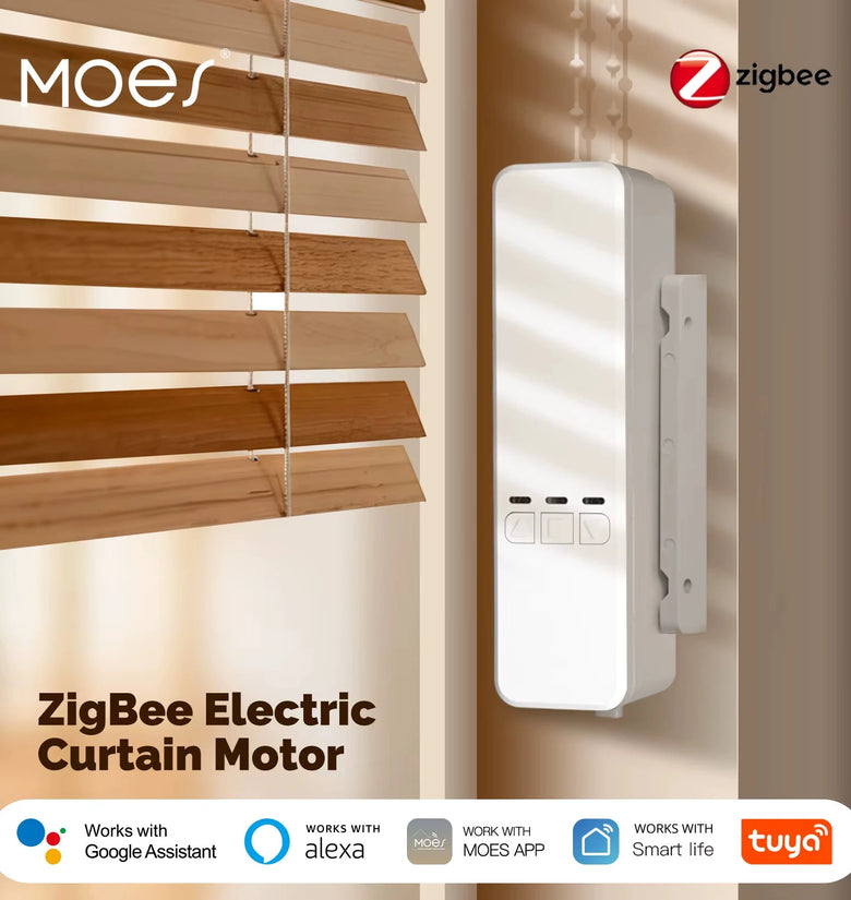 MOES Tuya Zigbe Chain Roller Blinds Smart Electric Curtain Shade Drive Motor Lithium Battery App Control with Alexa Google Home