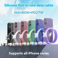 60W 5-in-1 Cable USB-A/Type-C to iP/Micro/Type-C Cable Fast Charging Data Transmission Pure Copper Core Line 1M Long for iPhone 16 16 Pro Max 15 Pro 14 13 12 for Huawei Pura X for Samsung Galaxy S25 Ultra for Xiaomi 15 Ultra