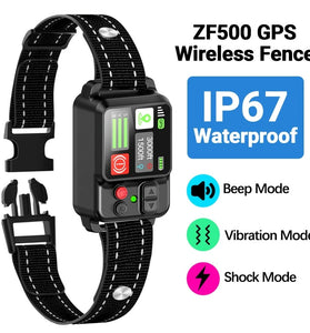 ZF500 GPS Wireless Dog Fence Collar 3-In-1 Safe Beep Vibration Shock Training IP67 Waterproof Type-C Fast Charging Long Runtime Smart GPS Fence Collar for Pet Safety Protection