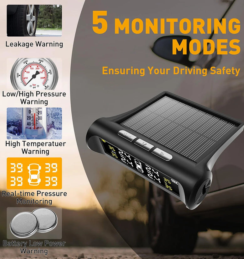 Tire Pressure Monitoring System Solar Powered TPMS for RV and Trailers TPMS with LCD Display 4 Sensors Real-Time Pressure And Temperature Monitoring