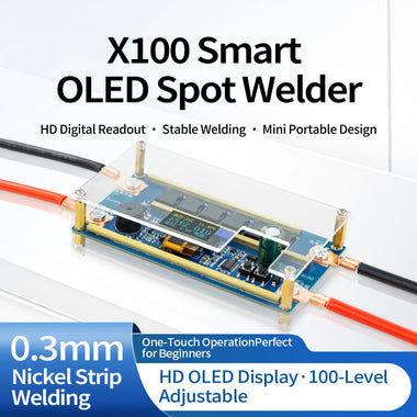 X100 Smart OLED Spot Welder 12V Portable Welding Machine with 100-Level Adjustment for DIY 18650 Battery Pack 0.1-0.3mm Nickel Strip