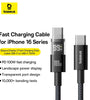 Baseus Display 2 PD100W Type-C to Type-C LED Display Cable Fast Charging Data Transmission Tin-plated Copper Core Line 1M/2M Long for iPhone 16 16 Pro 15 Pro Max for Huawei Mate XT for Xiaomi 15pro for Samsung Galaxy Z Flip6