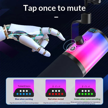 WM16 USB XLR Dynamic Microphone with RGB Lighting DSP Noise Reduction Cardioid Condenser Plug and Play for Streaming Podcast Gaming Recording Studio Mic