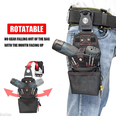 Rotatable Quick-Hanging Tool Bag 1680D Oxford Electrician Drill Belt Holder 360 Adjustable Clip Waterproof Wear Resistant Tool Organizer