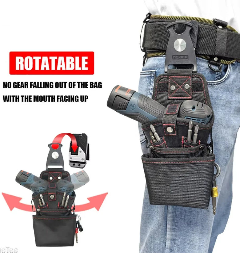 Rotatable Quick-Hanging Tool Bag 1680D Oxford Electrician Drill Belt Holder 360 Adjustable Clip Waterproof Wear Resistant Tool Organizer