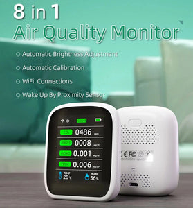 8-in-1 Air Quality Monitor Tuya WIFI CO2 HCHO TVOC PM1.0 PM2.5 PM10 Tester Temperature Humidity Meter Carbon Dioxide Detector