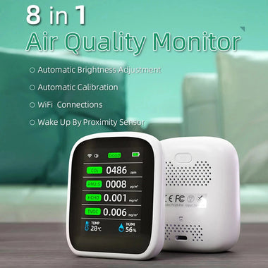 8-in-1 Air Quality Monitor Tuya WIFI CO2 HCHO TVOC PM1.0 PM2.5 PM10 Tester Temperature Humidity Meter Carbon Dioxide Detector