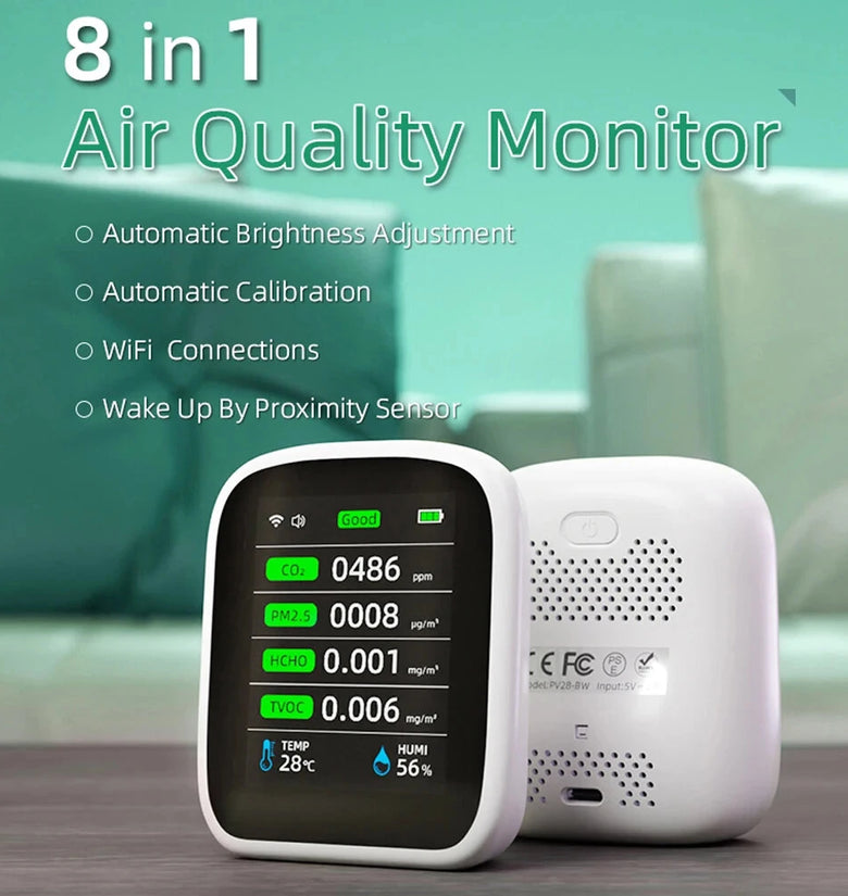 8-in-1 Air Quality Monitor Tuya WIFI CO2 HCHO TVOC PM1.0 PM2.5 PM10 Tester Temperature Humidity Meter Carbon Dioxide Detector