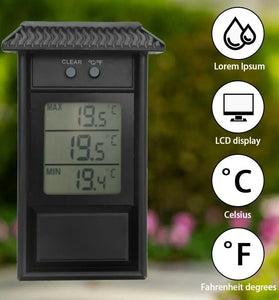 Digital Display Thermometer Max Min Waterproof for Indoor Outdoor Garden-20C to 50C High Accuracy Battery Operated IP45 Black White