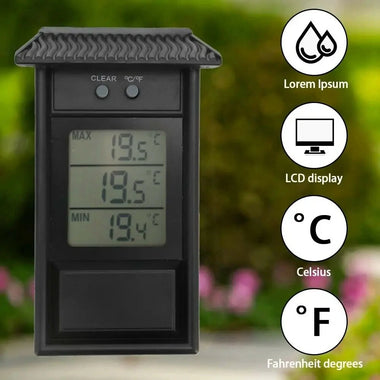 Digital Display Thermometer Max Min Waterproof for Indoor Outdoor Garden-20C to 50C High Accuracy Battery Operated IP45 Black White