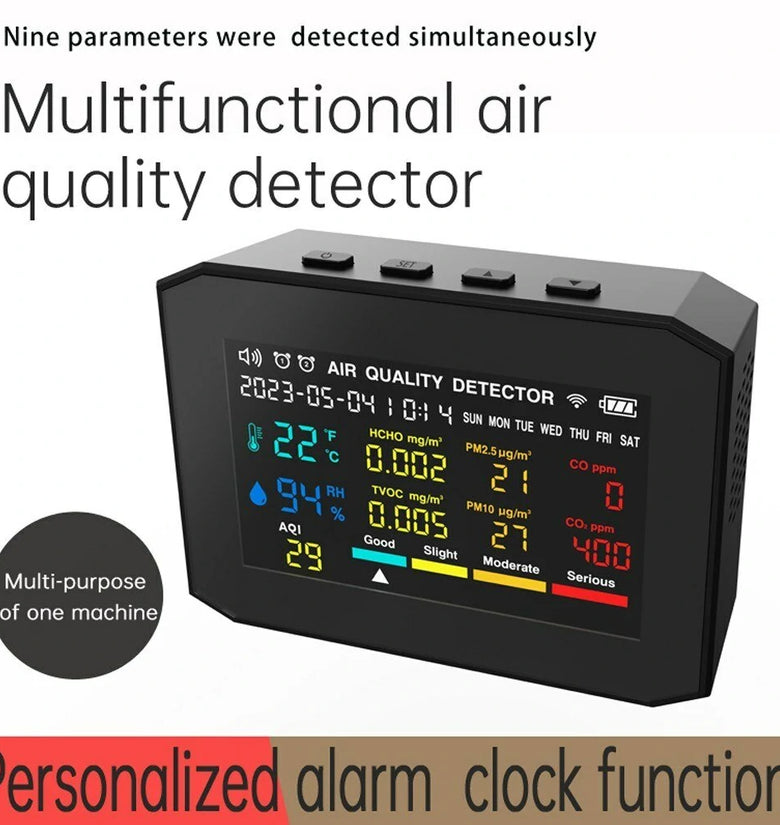 9in1 Portable Air Quality Meter PM2.5 PM10 CO CO2 TVOC HCHO AQI Temperature and Humidity Tester