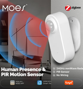 MOES Tuya ZigBe Smart Radar 24GHz mmWave Wireless Human Presence PIR Sensor App Remote Monitoring Motion&Motionless Detection Sensor