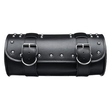 Motorcycle PU Leather Black Tool Bag Front Fork Handlebar Saddlebags Roll Barrel Style