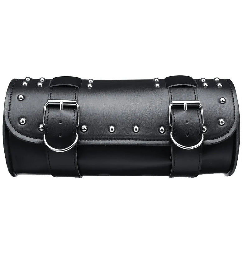 Motorcycle PU Leather Black Tool Bag Front Fork Handlebar Saddlebags Roll Barrel Style