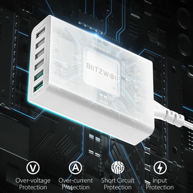 BlitzWolf BW-S15 60W 6-Ports USB Charger Dual QC3.0 Desktop Charging Station Smart Charger EU Plug Adapter