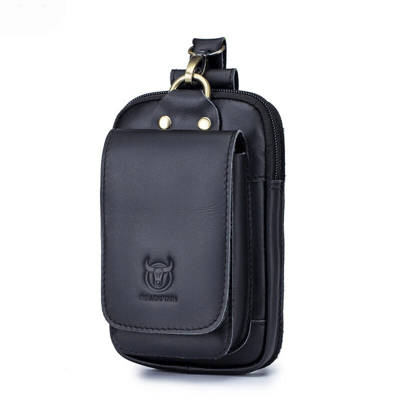 BULLCAPTAIN Men's Genuine Leather Waist Bag Casual Fashion Small Business Bag Multifunctional 7-inch Mobile Phone Bag