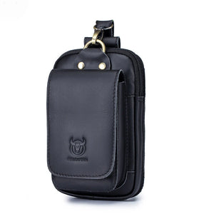 BULLCAPTAIN Men's Genuine Leather Waist Bag Casual Fashion Small Business Bag Multifunctional 7-inch Mobile Phone Bag