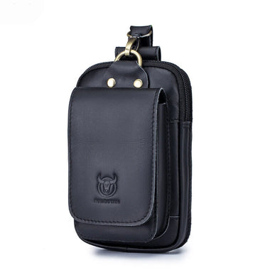 BULLCAPTAIN Men's Genuine Leather Waist Bag Casual Fashion Small Business Bag Multifunctional 7-inch Mobile Phone Bag