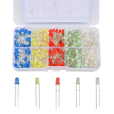 500PCS 3MM LED Diodes Set Multi-Color Red Green Blue Yellow White Clear Lens Round LED Lights Ideal for DIY Electronics Projects