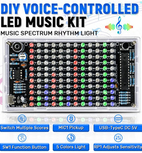 Sound-Controlled LED Music Spectrum Rhythm Light Level Display Kit DC 5V USB Type-C DIY PCB Soldering Audio Frequency Display TJ-56-691