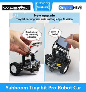 Yahboom Tiny Bit Pro AI Visual Robot Car K210 Module 200W Pixel Camera 2 Inch LCD Screen MakeCode Programming Autonomous Driving Sensor Kit