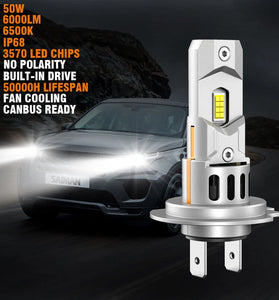 SEALIGHT 2PCS X3S H7 LED Car Headlight 6000LM Car Front Light Hi Low Beam 6500K LED Headlight Bulbs  Turbo Fan Cooling