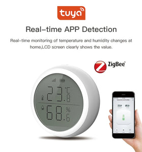 RSH Tuya Smart ZigBee3.0 Thermometer Home Indoor Temperature and Humidity Sensor with LCD Display Smart Life APP Voice Control with Alexa Google Assistant